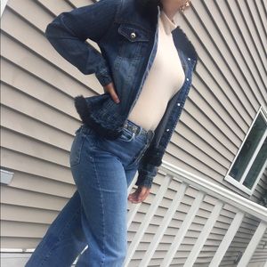 ROUTE 66 faux fur fringe denim jacket